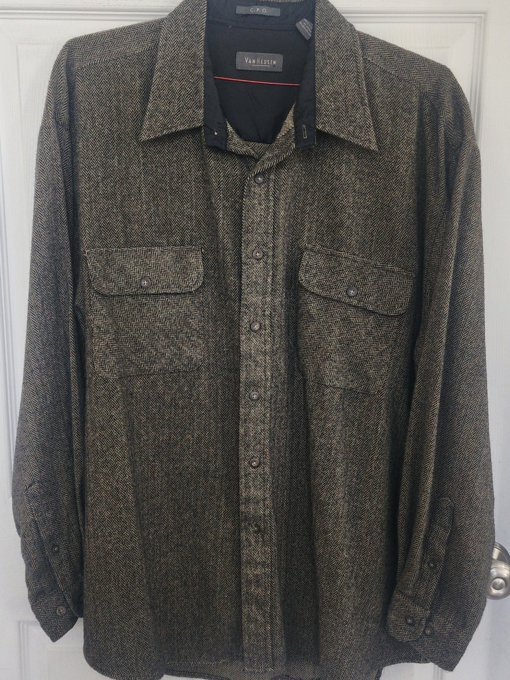 Van Heusen Men's Brown Herringbone Button-Up Jacket